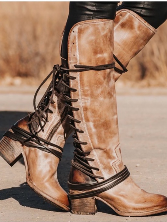Freebird by Steven Shoes - Freebird by Steven Distressed Tan Lace-Up Knee Boots